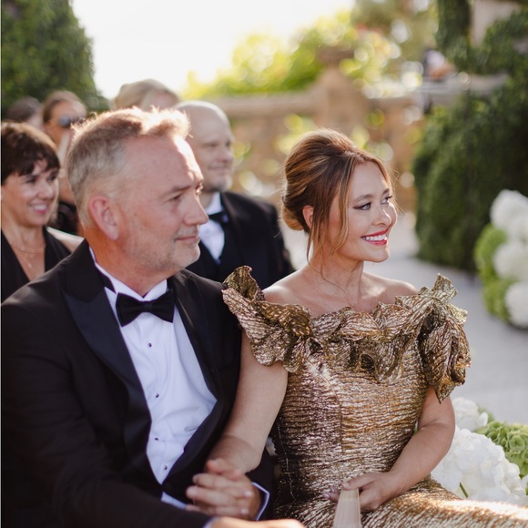 Luxurious Gold Ruffled Off-Shoulder Gown Viral Mother of the bride dress - Picture 8 of 13